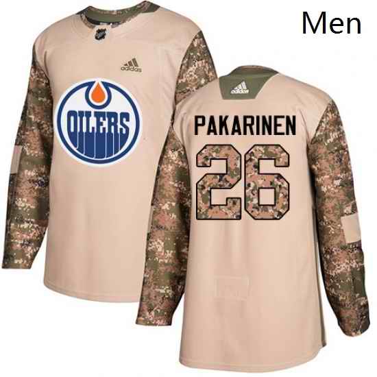 Mens Adidas Edmonton Oilers 26 Iiro Pakarinen Authentic Camo Veterans Day Practice NHL Jersey